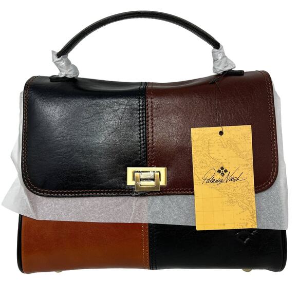 NEW! Patricia Nash Leather Yoeky Top Handle Satchel Bag Colorblock - Picture 1 of 5
